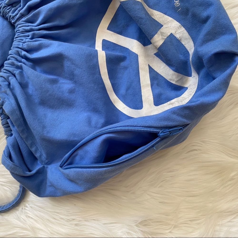 Peace Love World blue/ purple print canvas tote - Picture 7 of 12